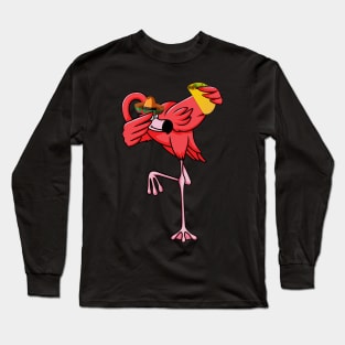 Dabbing Flamingo With Taco Funny Cinco De Mayo Long Sleeve T-Shirt